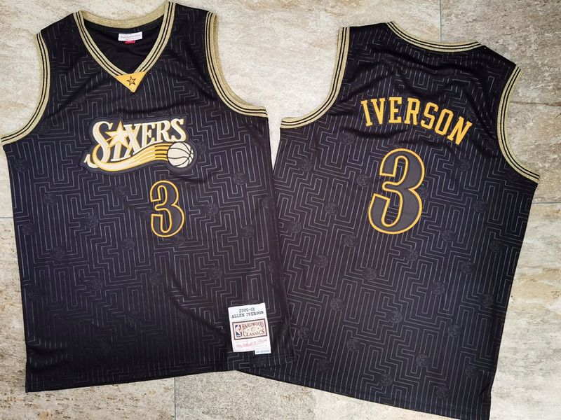 Men Philadelphia 76ers #3 Iverson Black Vintage embroidery NBA Jerseys